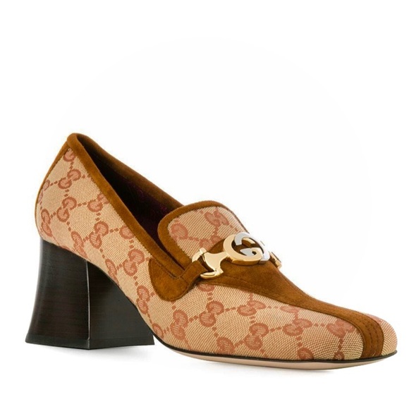 Gucci Shoes - GUCCI Zumi Horsebit GG Canvas Chunky Heel Loafers